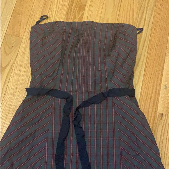 Plaid green strapless dress with ribbon belt - Picture 2 of 4